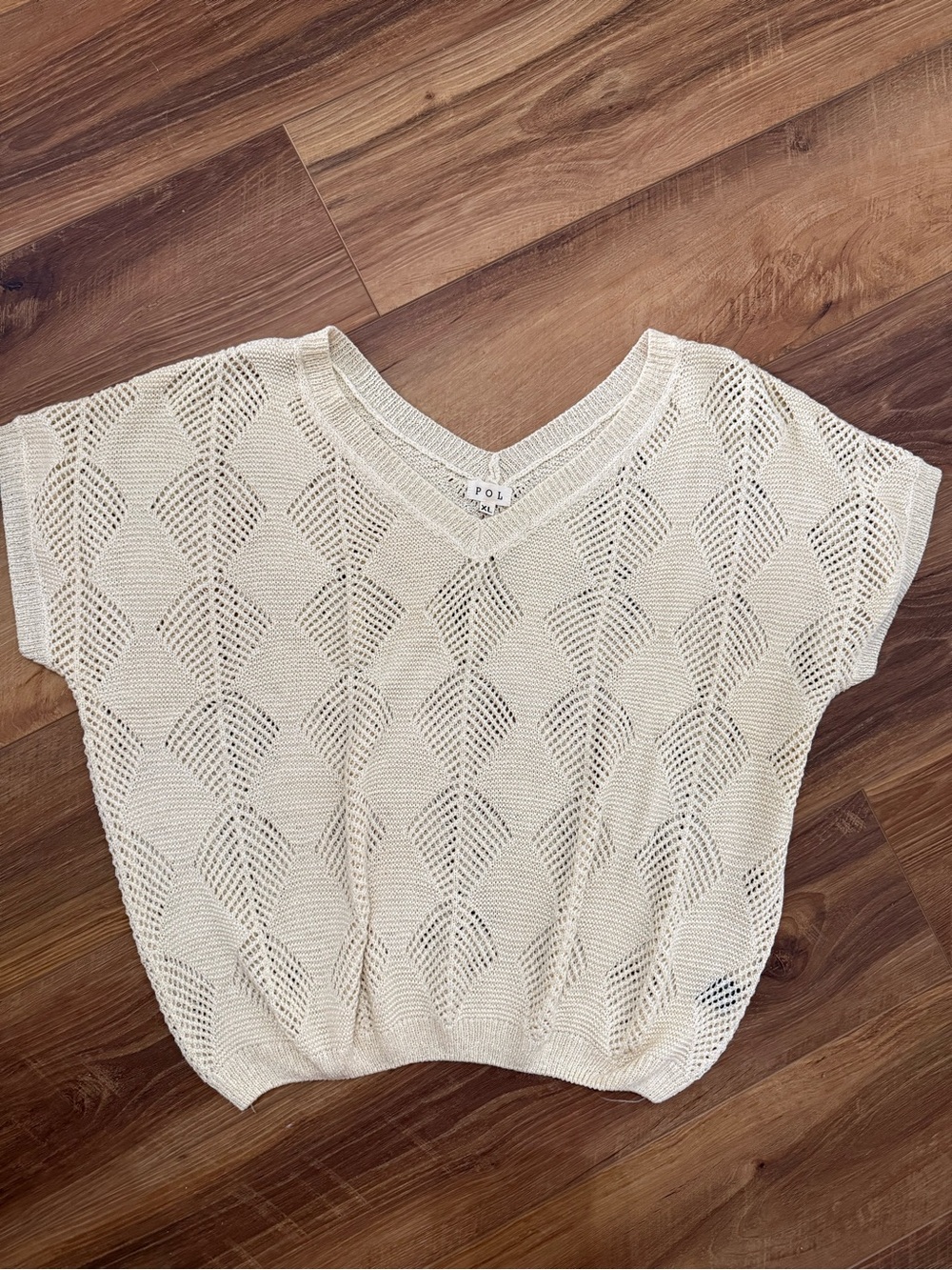 POL Open-Knit V-Neck Sweater in Cream